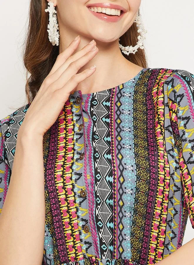 Uptownie  All Over Print Maxi Dress with Belt for Women | Best Price UAE
