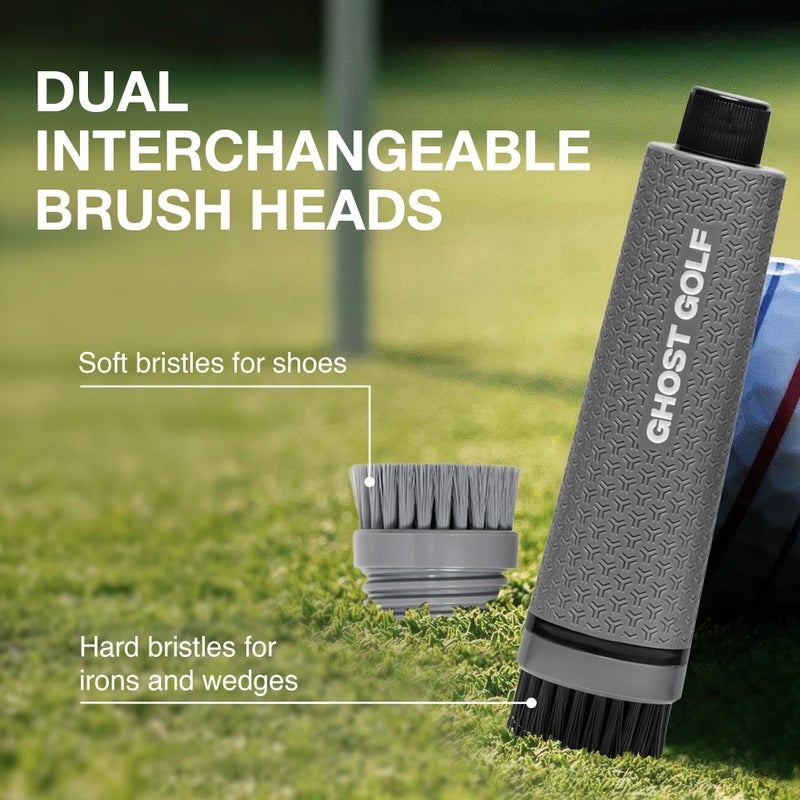 Ghost Golf Magnetic Golf Club Brush with Water Reservoir & Shoe Brush - Dual Head Groove Cleaner, Nylon Bristle, Retractable Carabiner Clip - Golf Cleaning Tool for Irons, Wedges & Golf Shoe Cleats - Image 5