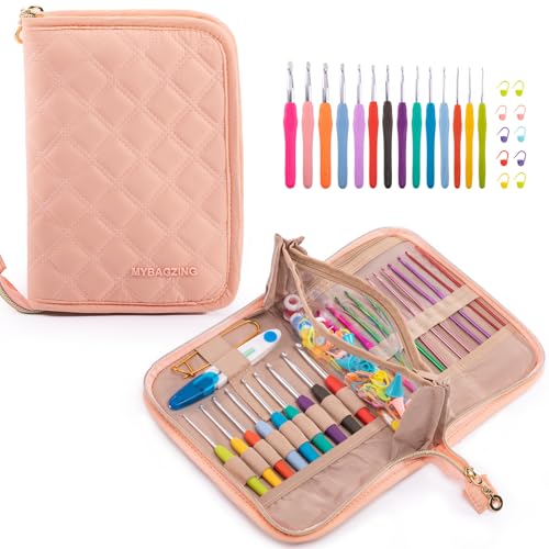MYBAGZING Crochet Hook Set with Storage Case – 14 Ergonomic Crochet Hooks(2mm(B)-10mm(N), 10 Stitch Markers, Crochet Organizer for Crochet Needles, Accessories, and Supplies - Image 1