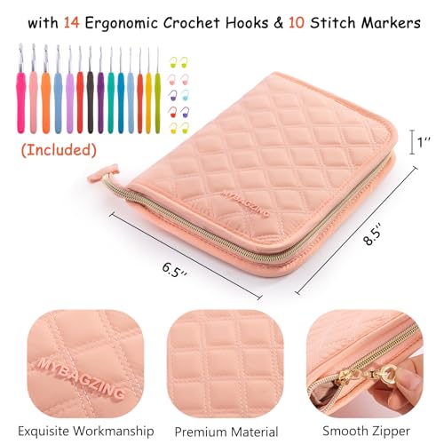 MYBAGZING Crochet Hook Set with Storage Case – 14 Ergonomic Crochet Hooks(2mm(B)-10mm(N), 10 Stitch Markers, Crochet Organizer for Crochet Needles, Accessories, and Supplies - Image 4