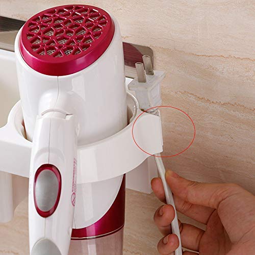 Koyet Adhesive Hair Dryer Holder Wall Mounted No Drilling Plastic Bathroom Blow Drier Storage with Plug Hook Hair Care Tools Organizer Basket with Cups for Curling Flat Straight Hot IronWhite - Image 4