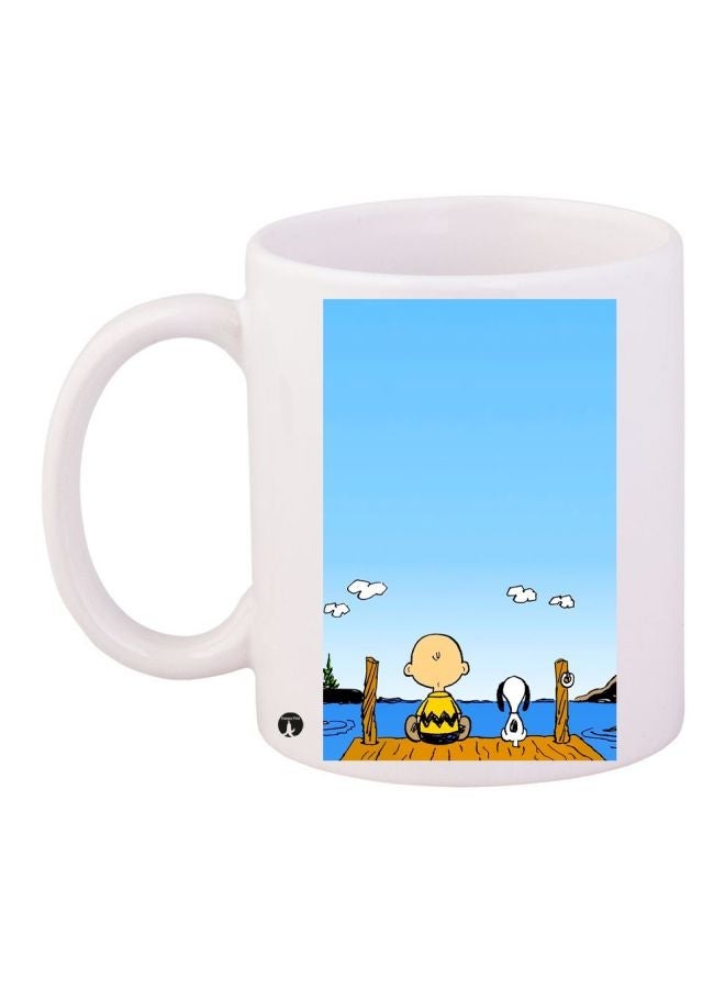 RYN Cartoon Printed Coffee Mug White/Blue/Yellow 11ounce
