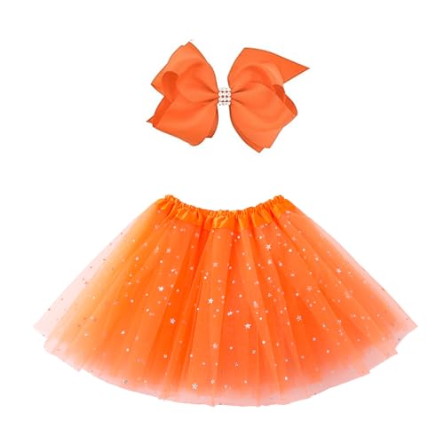 Jastore® Girls Layered Stars Sequins Tutu Skirt Princess Ballet Dance Dress (Orange) - Image 1