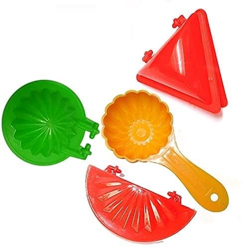 Dweezhet Dweezhet Plastic Gujiya Modak Samosa Kachori Making Mould Set with Ladoo Mould Spoon Combo Pack Kitchen Tool Pie Maker Multicolor 4pcs  - Image 1