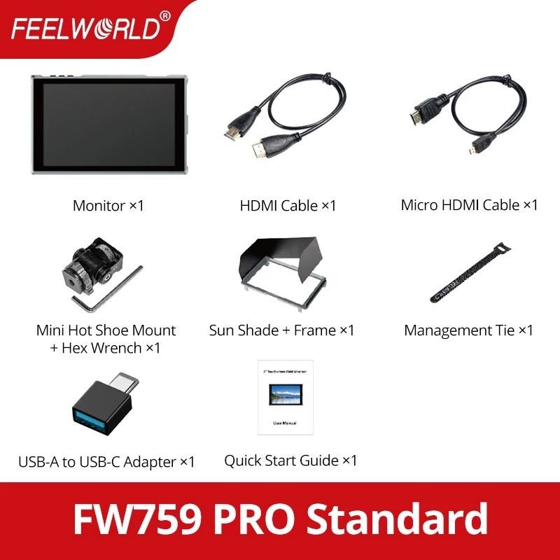 Feelworld Fw759 Pro 7-inch On-Camera Touchscreen Monitor 4K Hdmi 1280x800 IPS Field Director Monitor for Video - Image 3