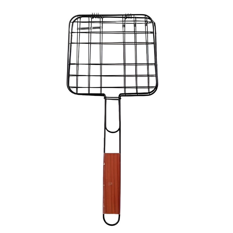SHREESAMP SHREESAMP Portable BBQ Mesh Grill Net Basket for Fish Vegetables Steak Roast Grilling Tray Outdoor Cooking Plated with Wooden Handle Camping Grill Basket Roasting Net with Stainless Steel  - Image 1