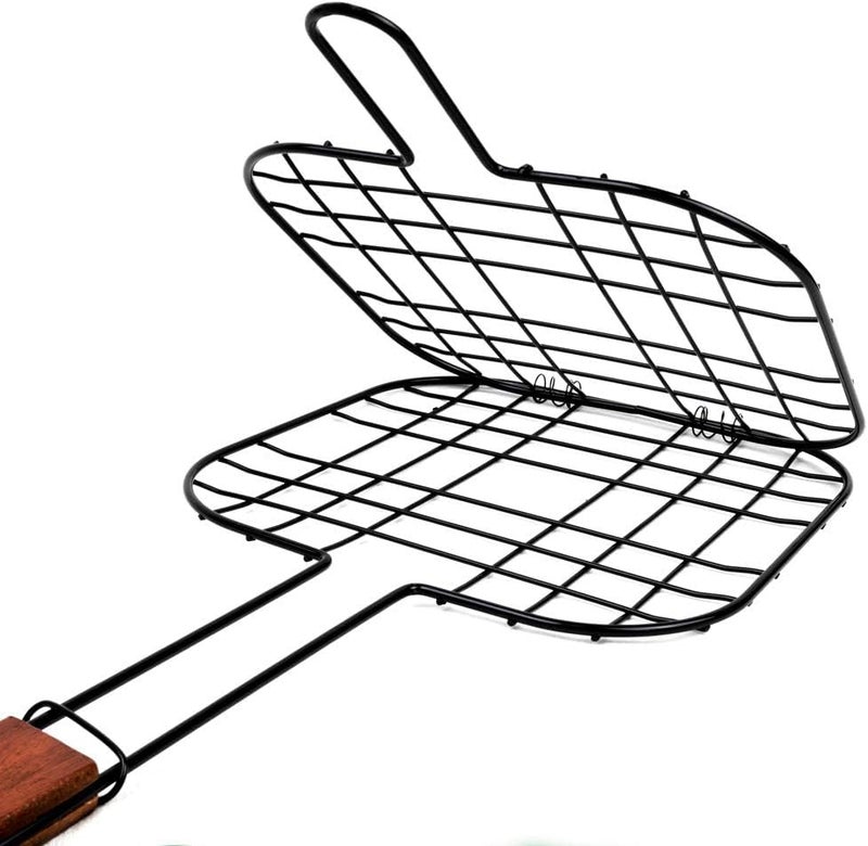 SHREESAMP SHREESAMP Portable BBQ Mesh Grill Net Basket for Fish Vegetables Steak Roast Grilling Tray Outdoor Cooking Plated with Wooden Handle Camping Grill Basket Roasting Net with Stainless Steel  - Image 3