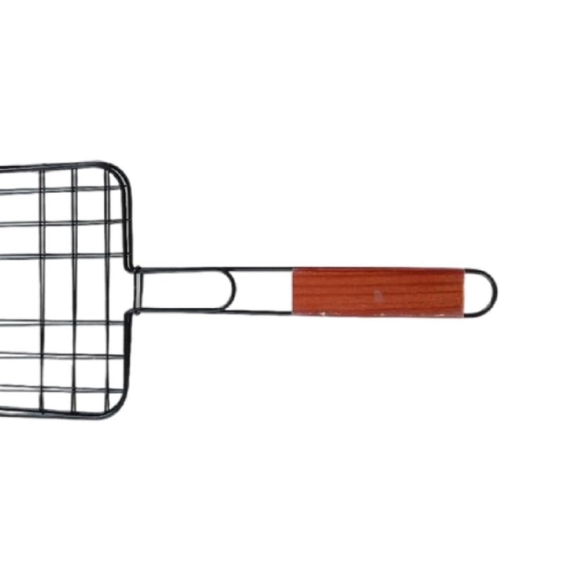 SHREESAMP SHREESAMP Portable BBQ Mesh Grill Net Basket for Fish Vegetables Steak Roast Grilling Tray Outdoor Cooking Plated with Wooden Handle Camping Grill Basket Roasting Net with Stainless Steel  - Image 4