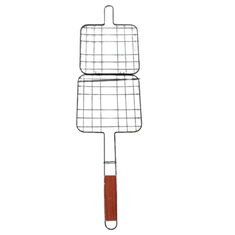 SHREESAMP SHREESAMP Portable BBQ Mesh Grill Net Basket for Fish Vegetables Steak Roast Grilling Tray Outdoor Cooking Plated with Wooden Handle Camping Grill Basket Roasting Net with Stainless Steel  - Image 5