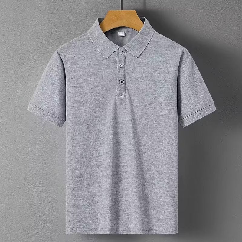 9 Color Lapel Short Sleeve T-Shirt Summer Mens POLO Shirt Loose plus size Solid Color Advertising Tooling Printing Logo Work Clothes Light gray 