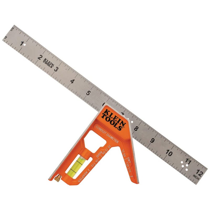 Klein Tools 935CSEL Combination Square Ruler for Electricians and Carpenters Stainless Steel Double Sided Ruler Bubble Level Magnetic