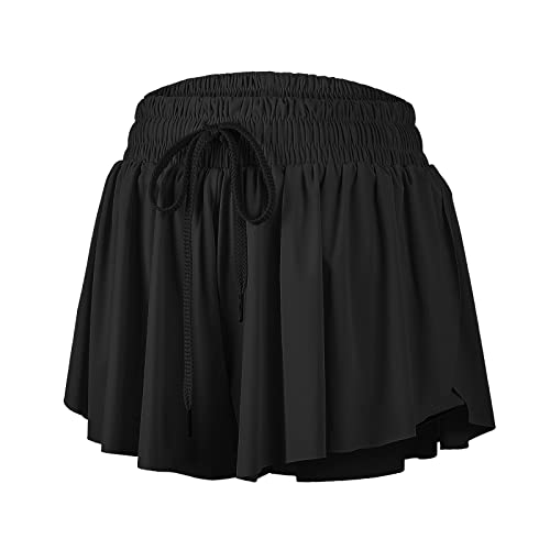 Blaosn Flowy Athletic Shorts for Women Gym Yoga Workout Running Sweat Short Pants Spandex Butterfly Tennis Skort Skirt with Pockets Underneath Girls Cute Comfy Trendy Clothes Casual Summer Outfits Black M - Image 1
