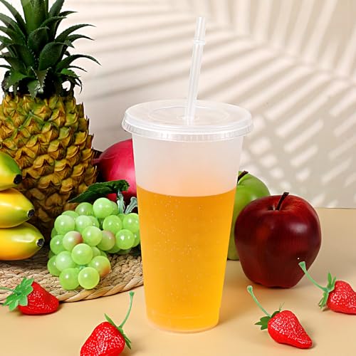 Pafeooui 30 Pack Tumblers with Lid and Straw Reusable Plastic Clear Cups Bulk Water Bottles 24 Ounces Cups Travel Mug Cup for Iced Coffee Cold or Hot Drink Juices Birthdays Party Outdoor Use - Image 4