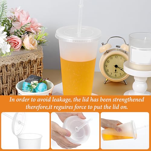 Pafeooui 30 Pack Tumblers with Lid and Straw Reusable Plastic Clear Cups Bulk Water Bottles 24 Ounces Cups Travel Mug Cup for Iced Coffee Cold or Hot Drink Juices Birthdays Party Outdoor Use - Image 3