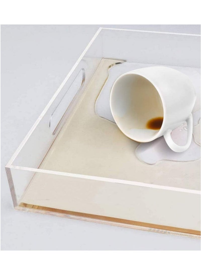 SHAOZHEN Acrylic Serving Tray with Handles, Clear Decorative Stylish Trays for Serving Food and Breakfast in Home and Kitchen, Pack of 2 - Image 5