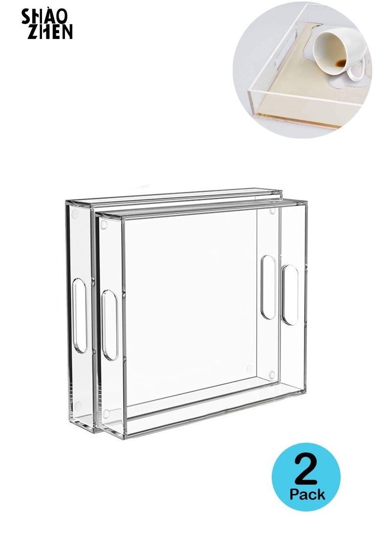 SHAOZHEN Acrylic Serving Tray with Handles, Clear Decorative Stylish Trays for Serving Food and Breakfast in Home and Kitchen, Pack of 2 - Image 1