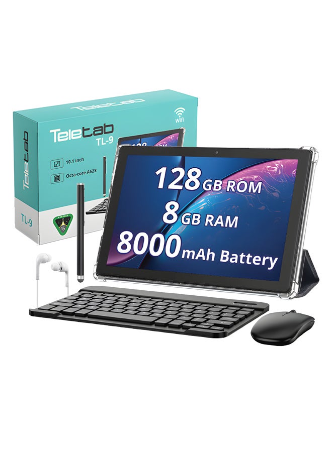 تيلي تاب تابلت TL-9 بحجم 10.1 بوصة وذاكرة RAM سعة 8GB وذاكرة داخلية سعة 128GB مع واي فاي باللون الفضي مع غلاف جلد رمادي | لوحة مفاتيح لاسلكية | ماوس | قلم | سماعات أذن | شاحن Type-C - Image 3