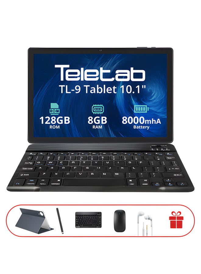 تيلي تاب تابلت TL-9 بحجم 10.1 بوصة وذاكرة RAM سعة 8GB وذاكرة داخلية سعة 128GB مع واي فاي باللون الفضي مع غلاف جلد رمادي | لوحة مفاتيح لاسلكية | ماوس | قلم | سماعات أذن | شاحن Type-C - Image 2