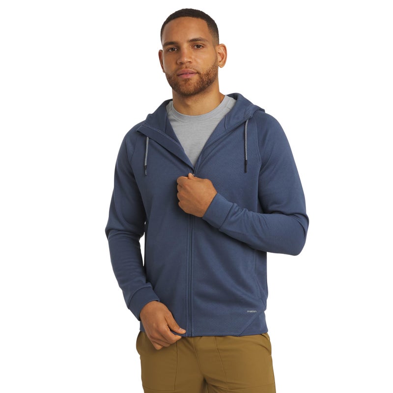 Motion Men's Regular Fit Active High Performance Heavyweight Jacquard Mesh Full Zip Hoodie, Vintage Indigo, Large - Image 1
