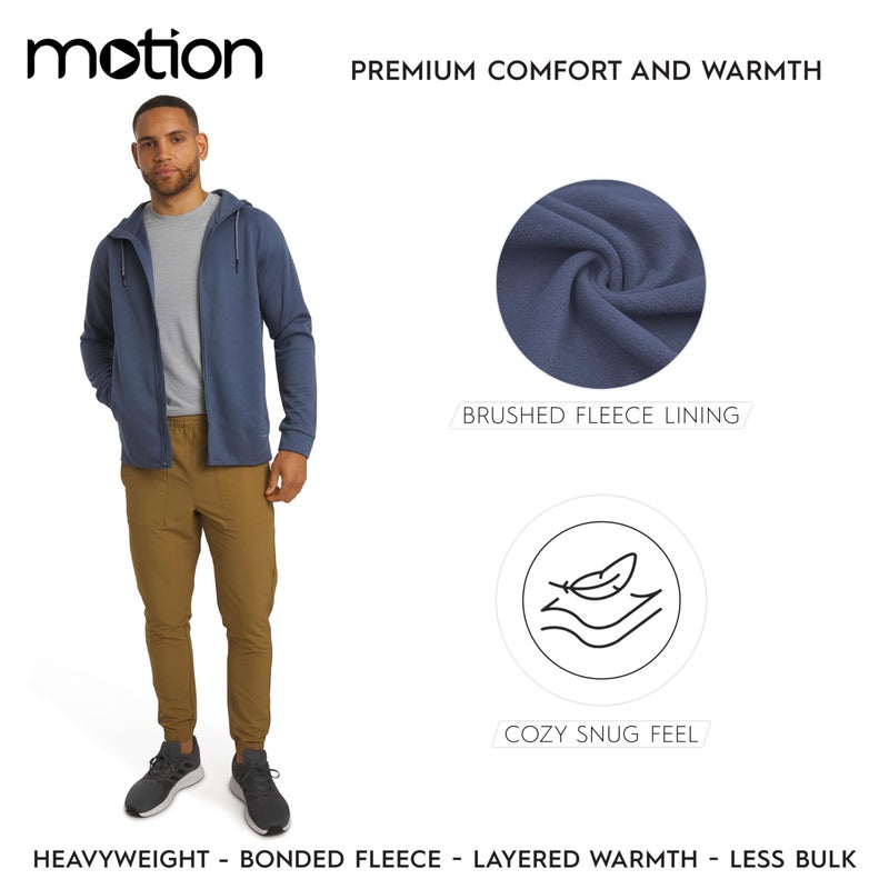 Motion Men's Regular Fit Active High Performance Heavyweight Jacquard Mesh Full Zip Hoodie, Vintage Indigo, Large - Image 3