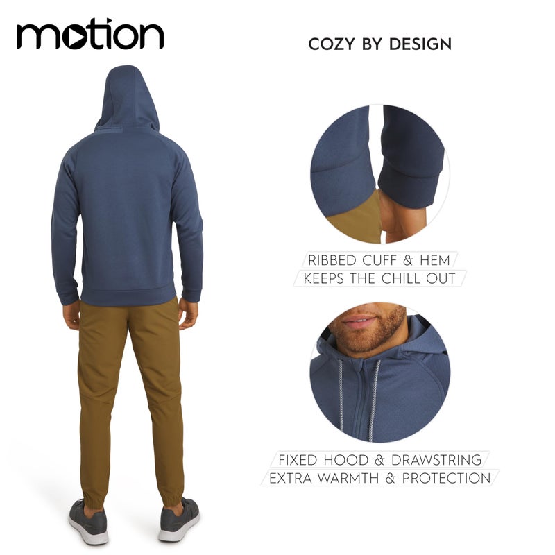 Motion Men's Regular Fit Active High Performance Heavyweight Jacquard Mesh Full Zip Hoodie, Vintage Indigo, Large - Image 4