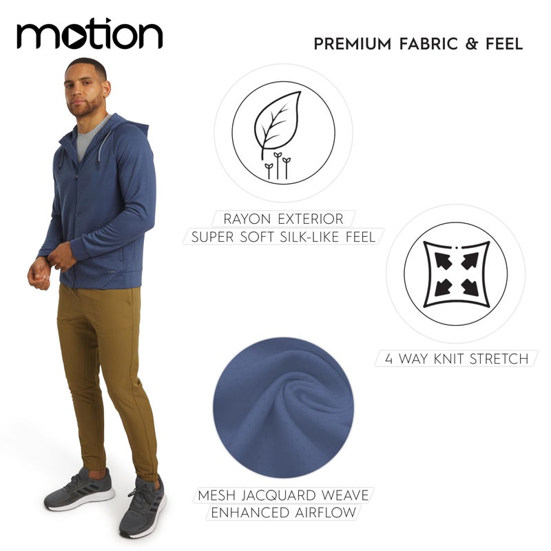 Motion Men's Regular Fit Active High Performance Heavyweight Jacquard Mesh Full Zip Hoodie, Vintage Indigo, Large - Image 5