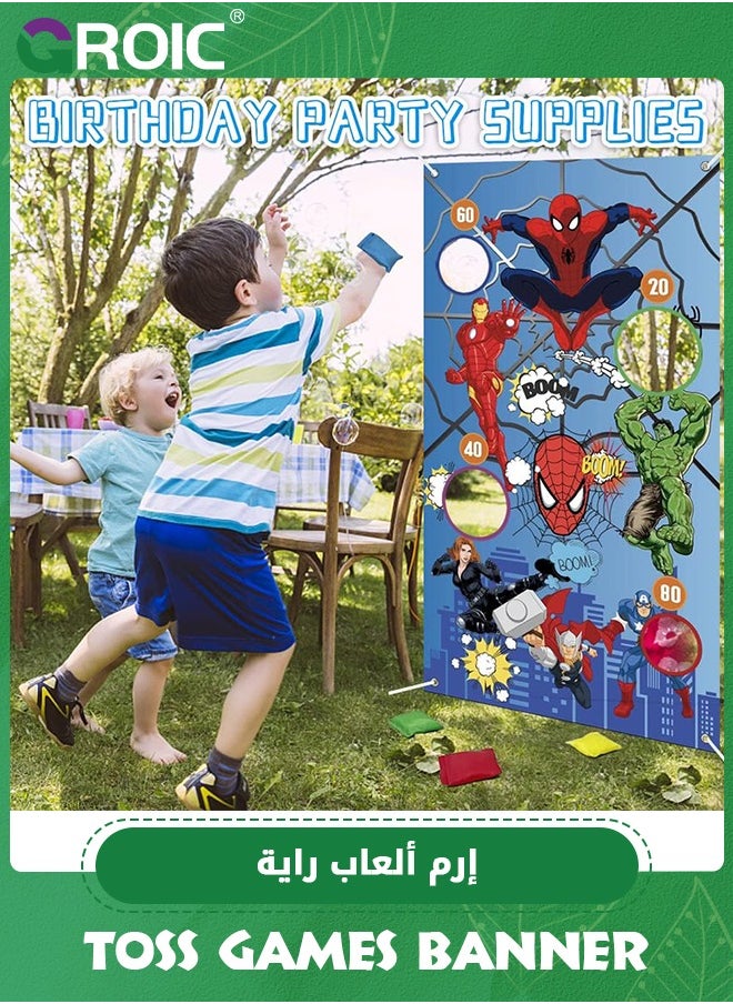 GROIC لافتة ألعاب رمي الأبطال الخارقين، لوازم حفلات أعياد الميلاد، هدايا حفلات رمي داخلية وخارجية مع 3 أكياس فاصوليا للأطفال، ديكور حفلات الأبطال، ألعاب الكرنفال  - Image 5