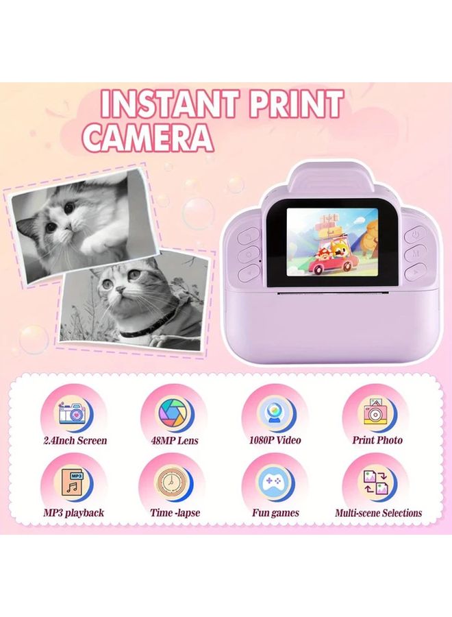 Purple Instant Print Camera with Photo Paper Stickers Pen MP3 Player Holiday Gift - Image 5