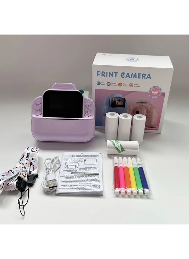 Purple Instant Print Camera with Photo Paper Stickers Pen MP3 Player Holiday Gift - Image 1