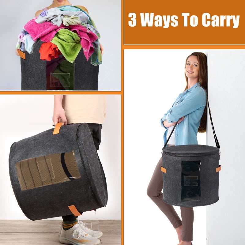 AZHCHKE Large Hat Storage Box for Women & Men, Travel Hat Box with Lid Foldable Round Cowboy Hat Organizer Box Carrying & Storing Various Types of Hats, 19" D x 17" H - Image 4