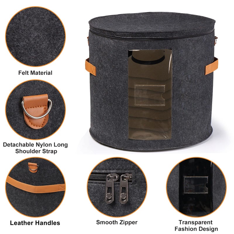AZHCHKE Large Hat Storage Box for Women & Men, Travel Hat Box with Lid Foldable Round Cowboy Hat Organizer Box Carrying & Storing Various Types of Hats, 19" D x 17" H - Image 2