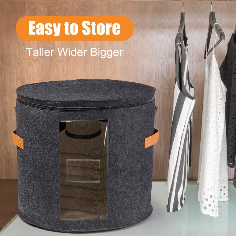 AZHCHKE Large Hat Storage Box for Women & Men, Travel Hat Box with Lid Foldable Round Cowboy Hat Organizer Box Carrying & Storing Various Types of Hats, 19" D x 17" H - Image 5