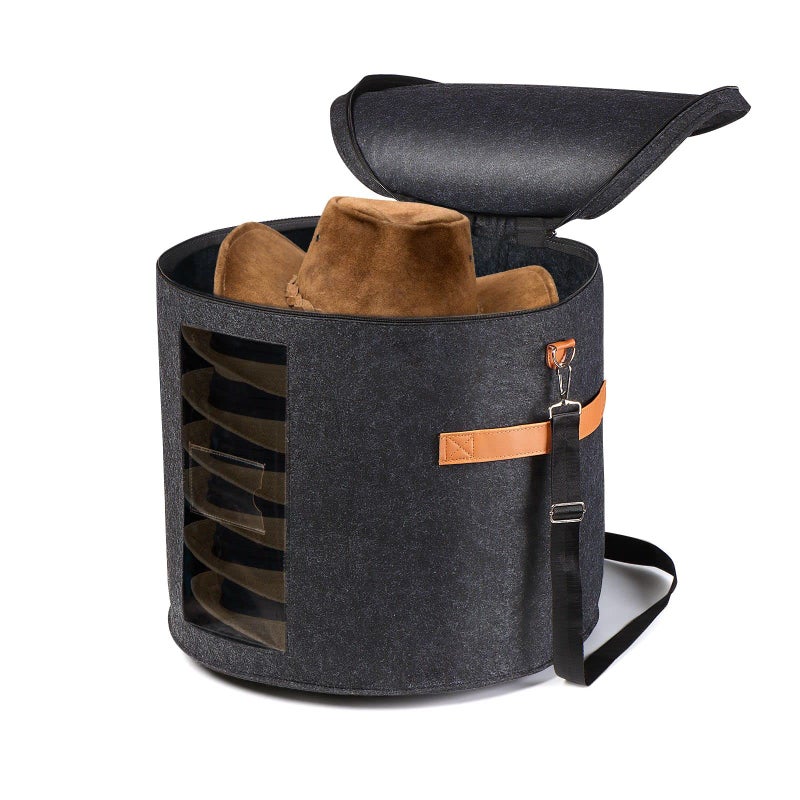 AZHCHKE Large Hat Storage Box for Women & Men, Travel Hat Box with Lid Foldable Round Cowboy Hat Organizer Box Carrying & Storing Various Types of Hats, 19" D x 17" H - Image 1