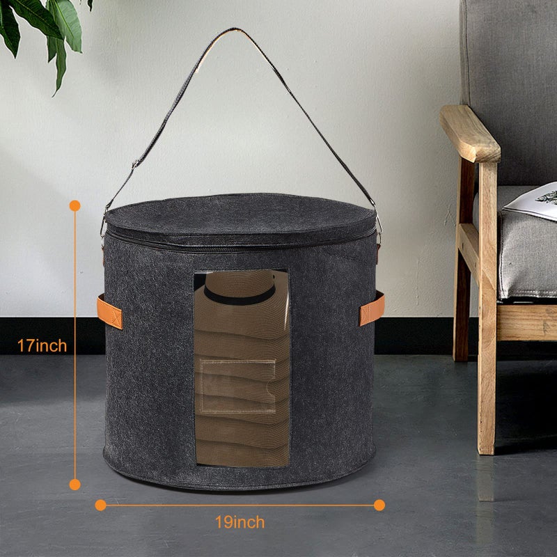 AZHCHKE Large Hat Storage Box for Women & Men, Travel Hat Box with Lid Foldable Round Cowboy Hat Organizer Box Carrying & Storing Various Types of Hats, 19" D x 17" H - Image 3