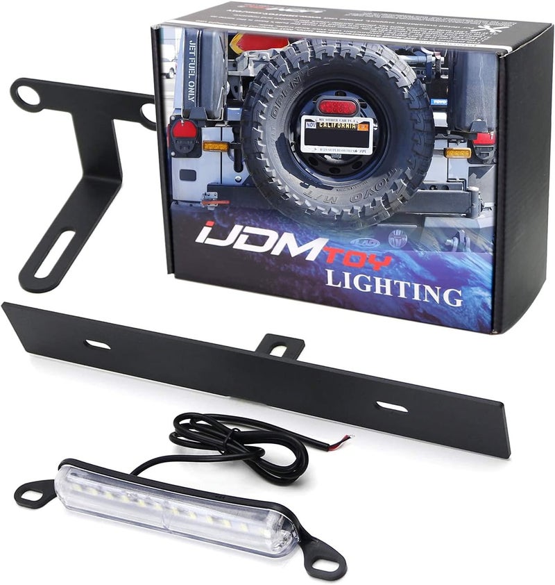 iJDMTOY Rear Spare Tire Mount License Plate Relocator Bracket w/ 12-SMD LED License Plate Light Compatible with Jeep 2007-2017 Wrangler JK - Image 1