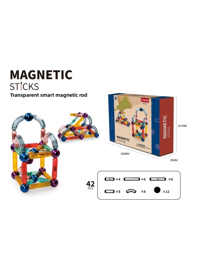 Crystal Animal Light Magnetic Stick Children's Educational Assembled Large Transparent Building Blocks Logical Thinking Enlightenment Toys-Color:42PCs Crystal Magnetic Bar - Image 1