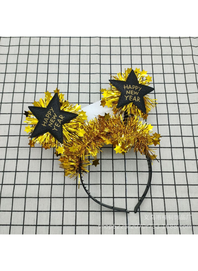 Generic Cross-border Christmas five-pointed star headband creative bright silk English letters holiday headband party performance hair accessories props black gold 