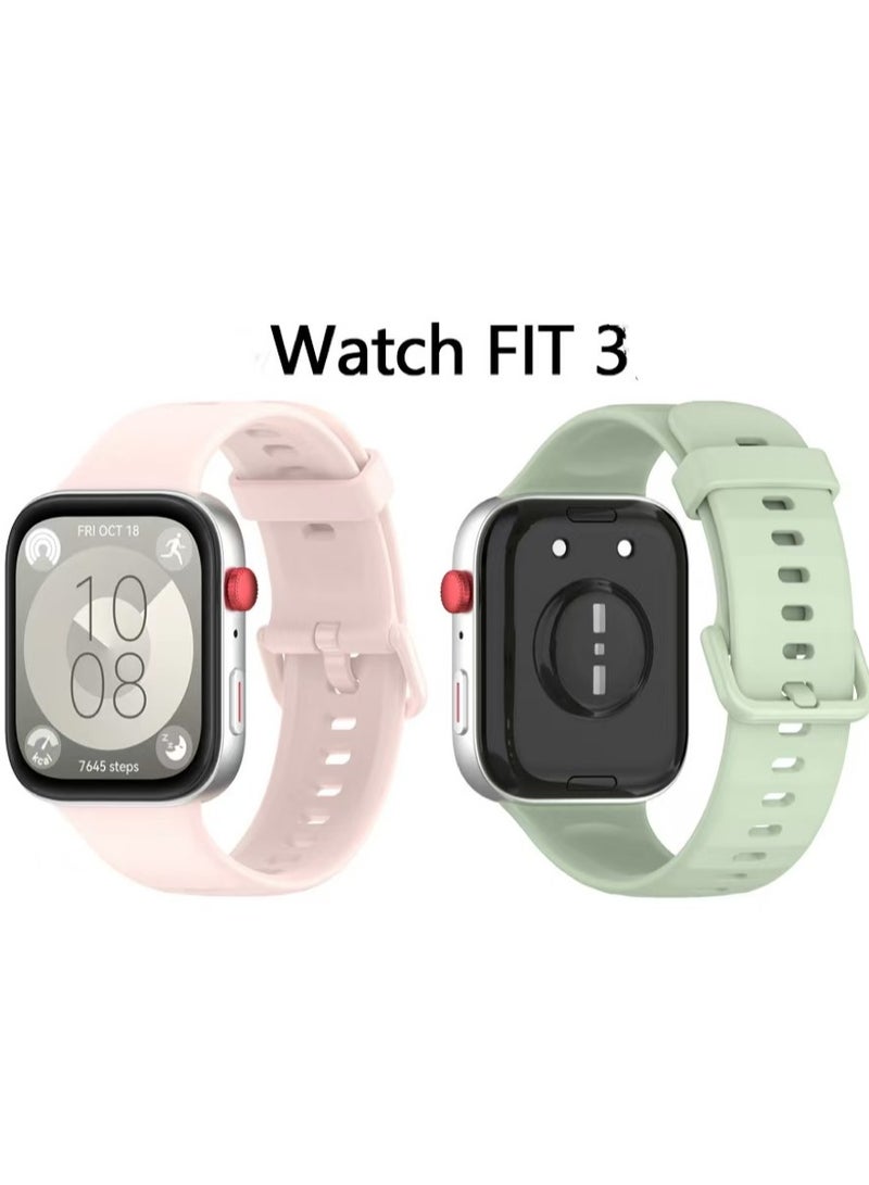 [Applicable to Huawei Watch Fit 3] 2-pack of watch straps, soft silicone watch strap, fashionable waterproof watch strap for men and women (official pink, official green)  - Image 1