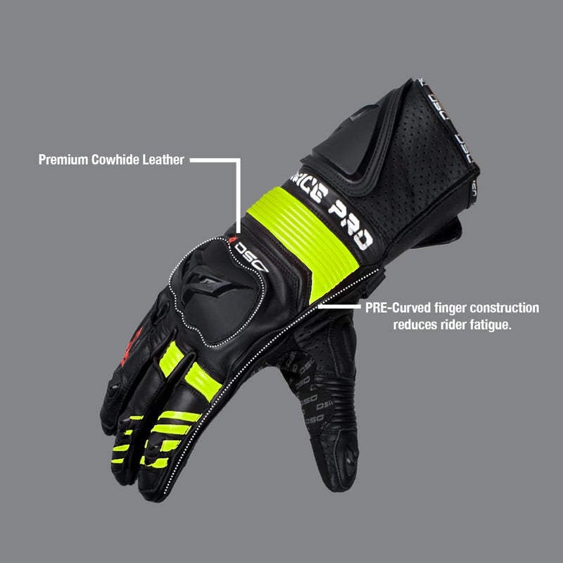 DSG Race Pro Sport Riding Gloves : Yellow Fluo (Size-2XLarge) - Image 5