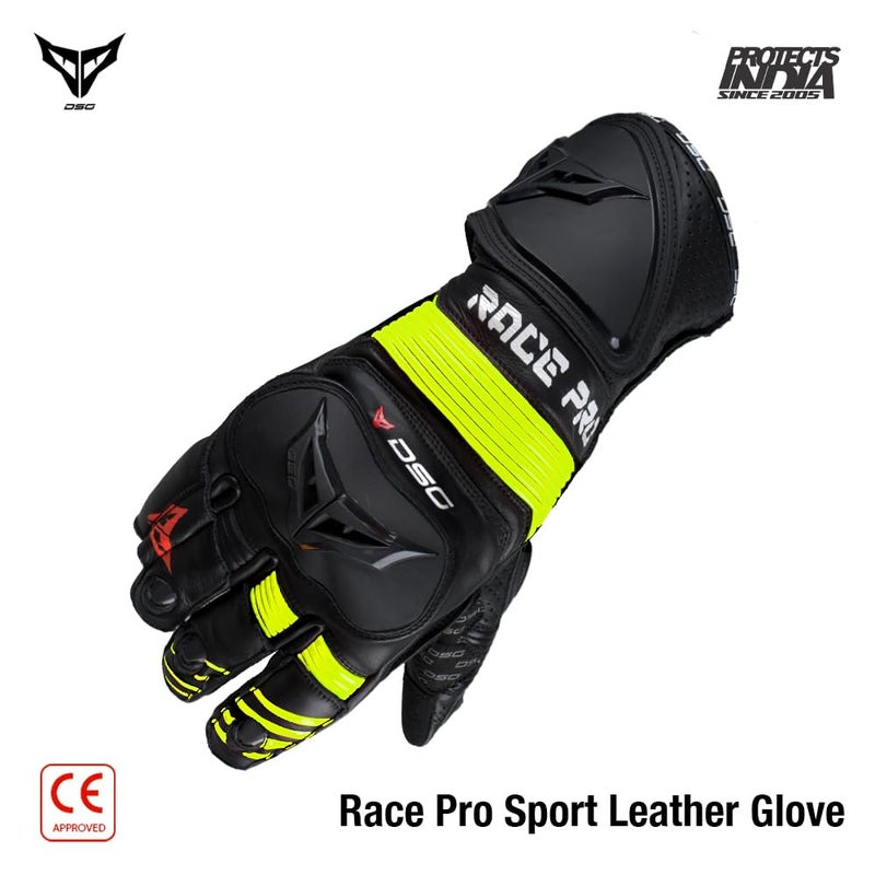DSG Race Pro Sport Riding Gloves : Yellow Fluo (Size-2XLarge) - Image 2
