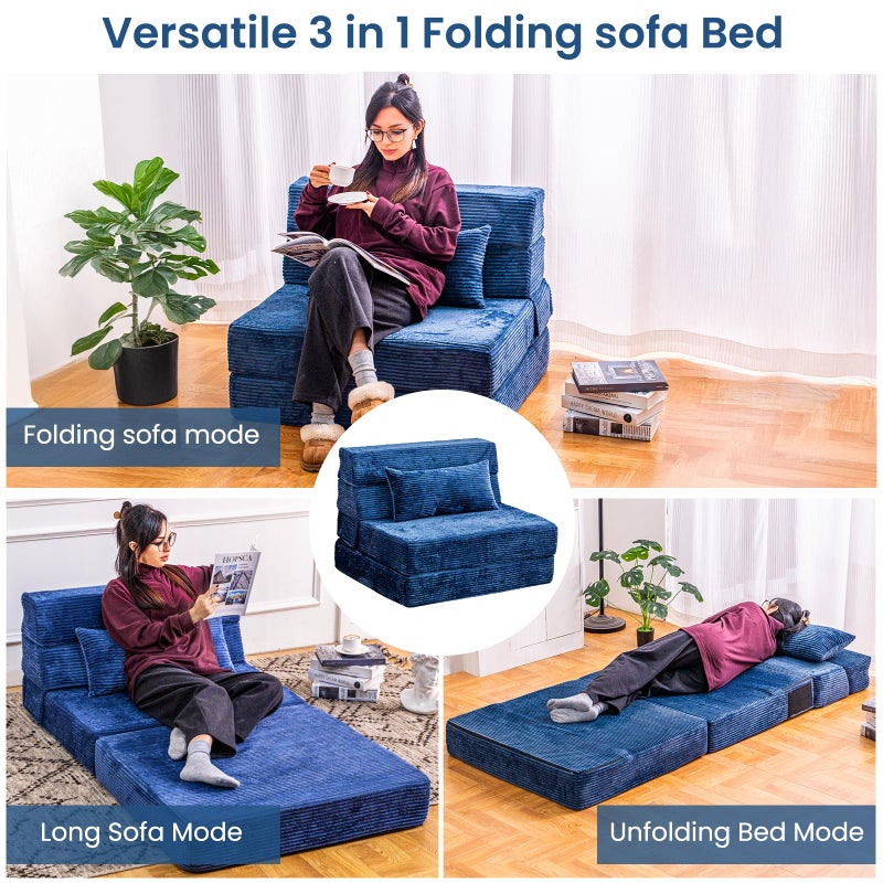 Cvortll Folding Sofa Bed, Convertible Sleeper Chair with Pillow, High Density Memory Foam Fold Out Couch, Foldable Mattress Futon Sofa for Living Room/Dorm/Guest Use/Apartment/Home Office - Image 5