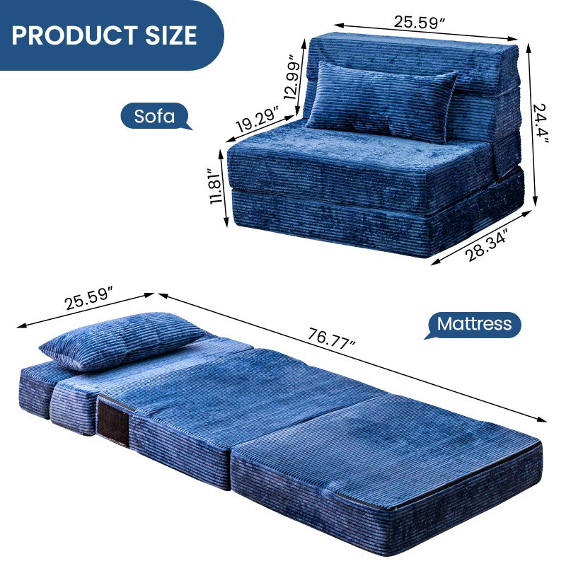Cvortll Folding Sofa Bed, Convertible Sleeper Chair with Pillow, High Density Memory Foam Fold Out Couch, Foldable Mattress Futon Sofa for Living Room/Dorm/Guest Use/Apartment/Home Office - Image 3
