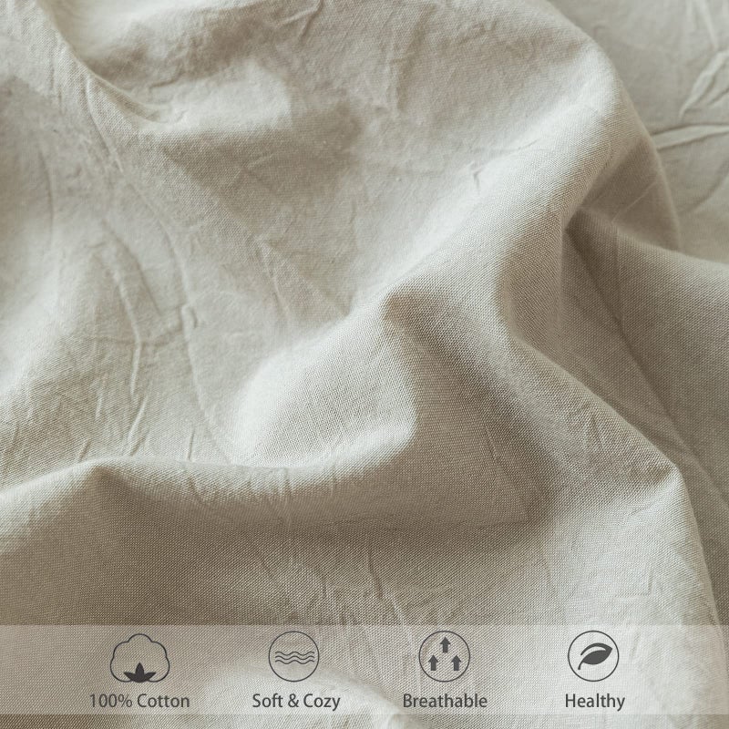 MooMee Fitted Bottom Sheet Only 100% Washed Cotton Linen Like Textured Breathable Durable Soft Comfy Deep Pocket Fits Mattress up to 17"" (Cream Grey  Twin) - Image 5