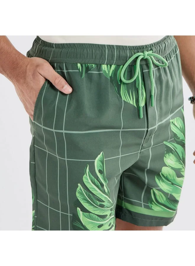 Splash FAV Palm Tree Print Shorts with Drawstring Closure and Pockets