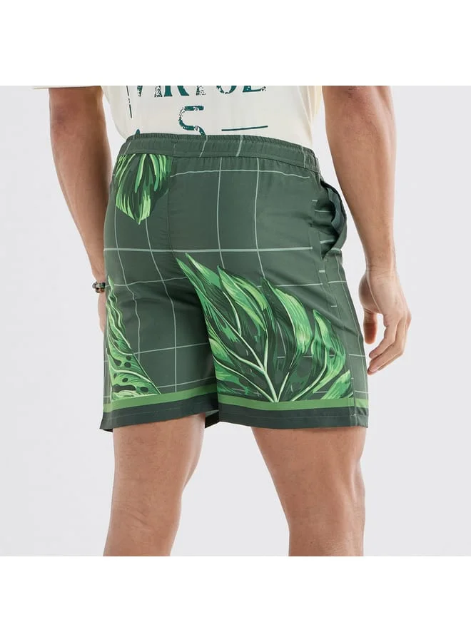 Splash FAV Palm Tree Print Shorts with Drawstring Closure and Pockets