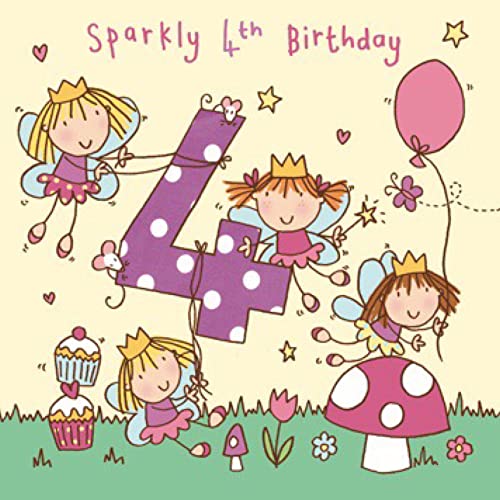 TWIZLER Fairy Princess 4th Birthday Card, 6.1 x 6.1 in, Sparkly Theme, Envelope Included - Image 2