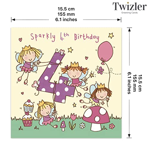 TWIZLER Fairy Princess 4th Birthday Card, 6.1 x 6.1 in, Sparkly Theme, Envelope Included - Image 3
