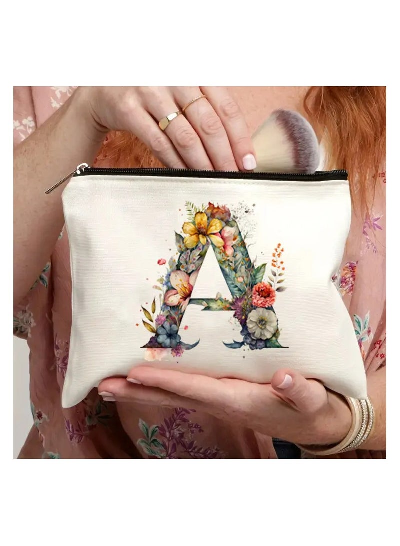 LANGMANNI 1pc Beautiful Flowers 26 English Initials Cosmetic Bag - Handbag - Toiletry Bag - Pen Bag - Gift Bag, the best gift for mothers, daughters, best friends, teachers and friends, must-have items for graduation season, wedding season and other festivals - Image 1