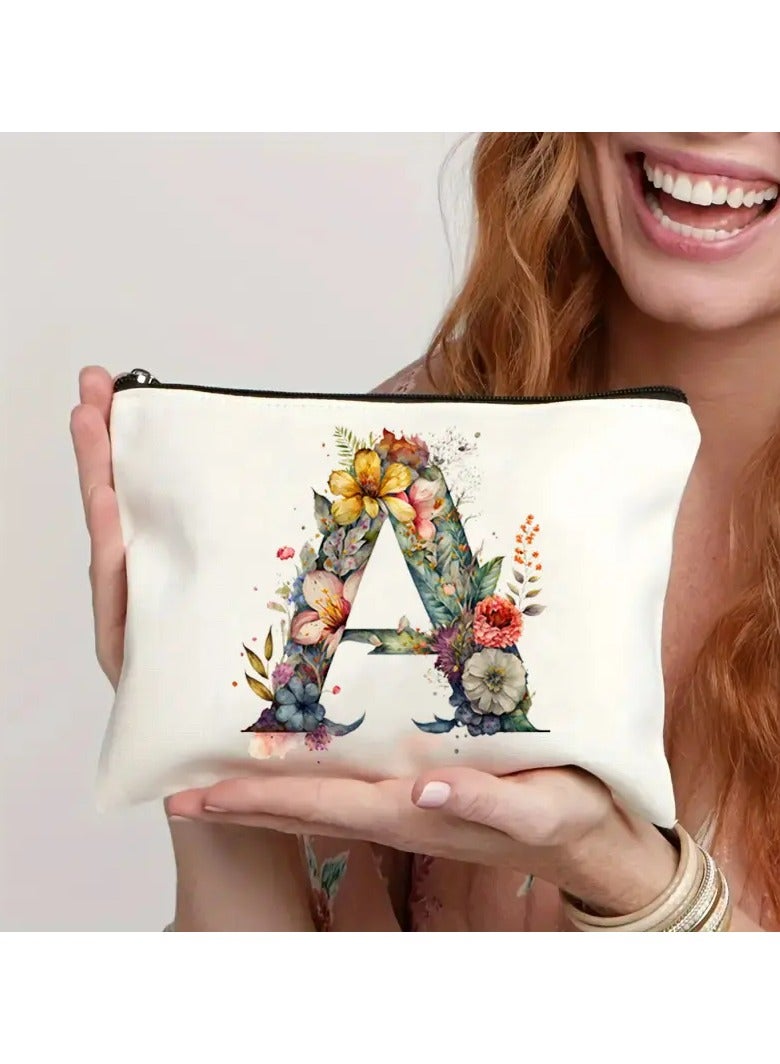 LANGMANNI 1pc Beautiful Flowers 26 English Initials Cosmetic Bag - Handbag - Toiletry Bag - Pen Bag - Gift Bag, the best gift for mothers, daughters, best friends, teachers and friends, must-have items for graduation season, wedding season and other festivals - Image 2