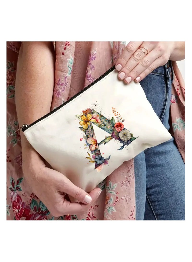 LANGMANNI 1pc Beautiful Flowers 26 English Initials Cosmetic Bag - Handbag - Toiletry Bag - Pen Bag - Gift Bag, the best gift for mothers, daughters, best friends, teachers and friends, must-have items for graduation season, wedding season and other festivals - Image 4